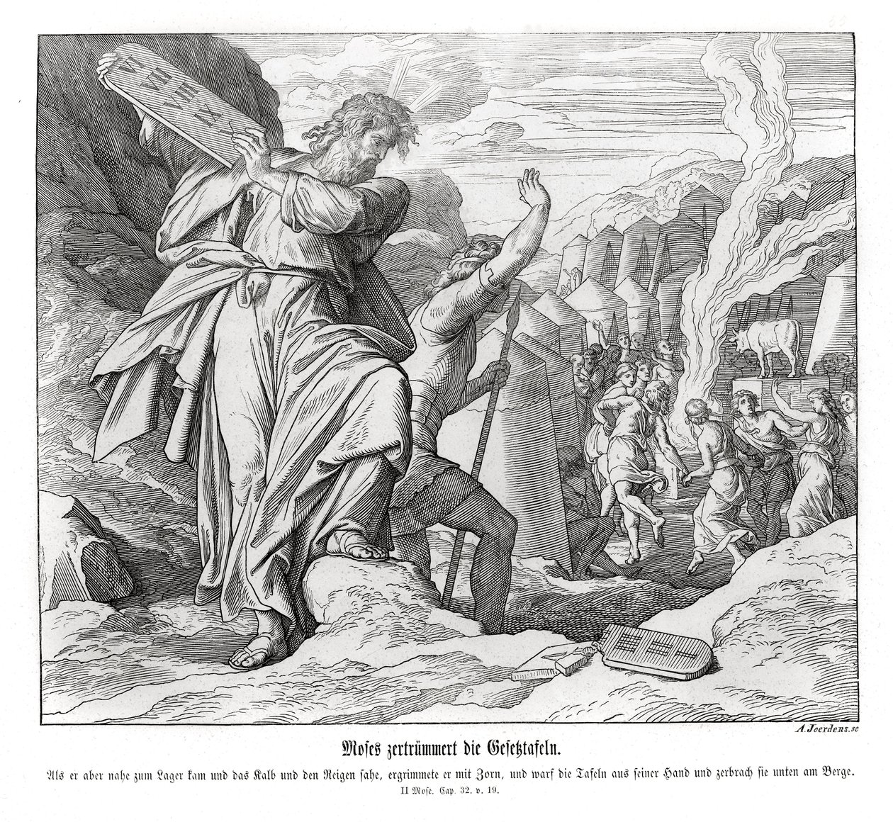 Moses breaks the commandment tablets, Exodus by Julius Schnorr von Carolsfeld