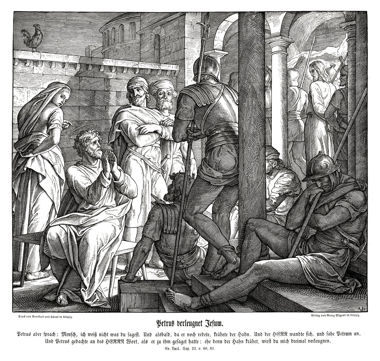 Peter denies Jesus, Gospel of Luke by Julius Schnorr von Carolsfeld