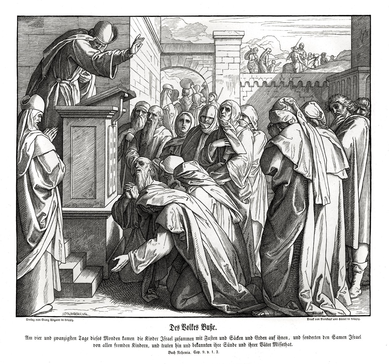 Repentance of the People, Nehemiah by Julius Schnorr von Carolsfeld