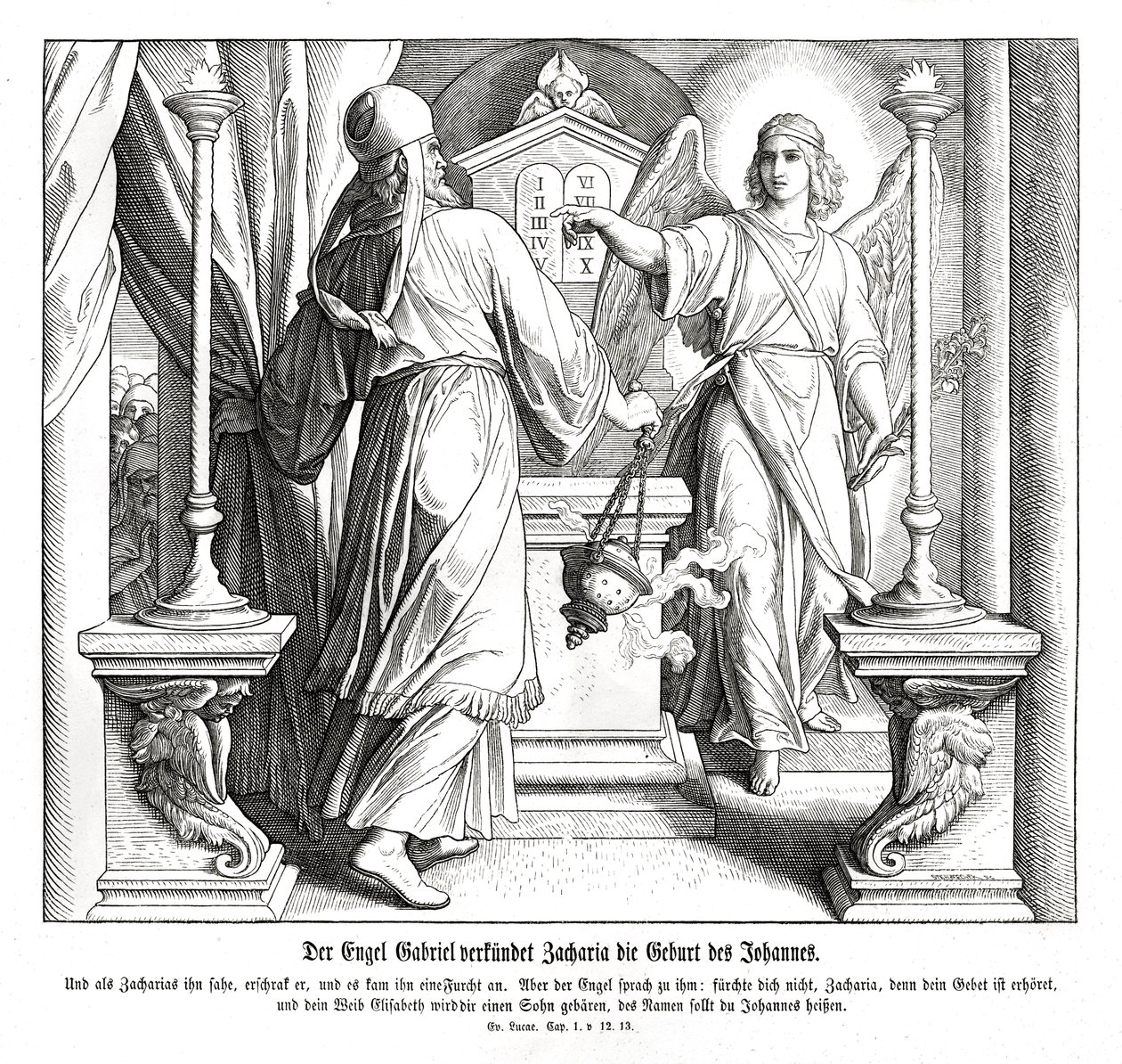 The angel Gabriel appears to Zacharias, Luke by Julius Schnorr von Carolsfeld