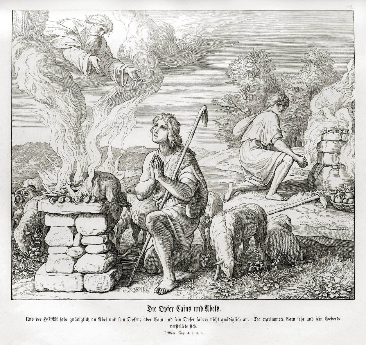The Offerings of Cain and Abel, Genesis by Julius Schnorr von Carolsfeld