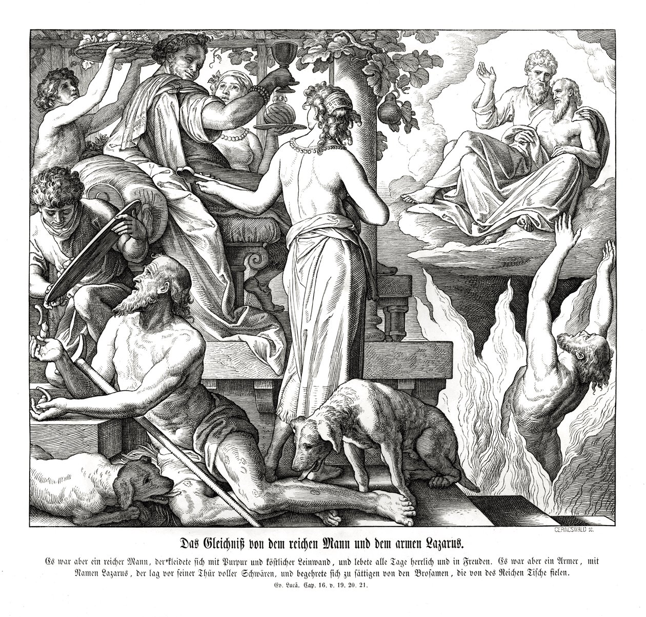 The rich man and the beggar Lazarus, Gospel of Luke by Julius Schnorr von Carolsfeld