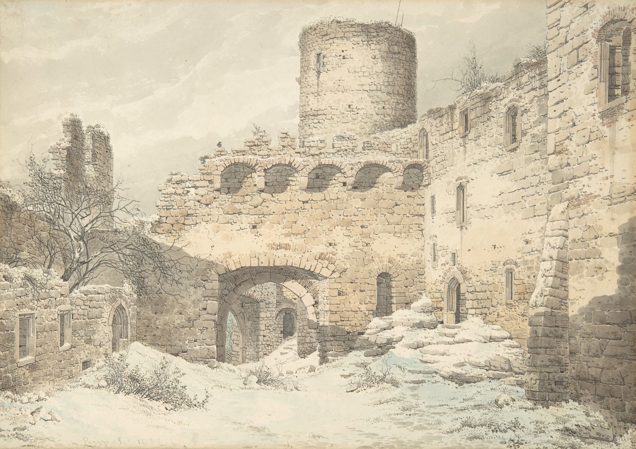Winter View of the Courtyard of a Medieval Castle in Ruins, 1832 by Julius von Leypold
