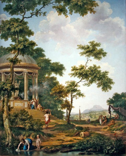 Arcadian landscape with a temple by Jurriaan Andriessen