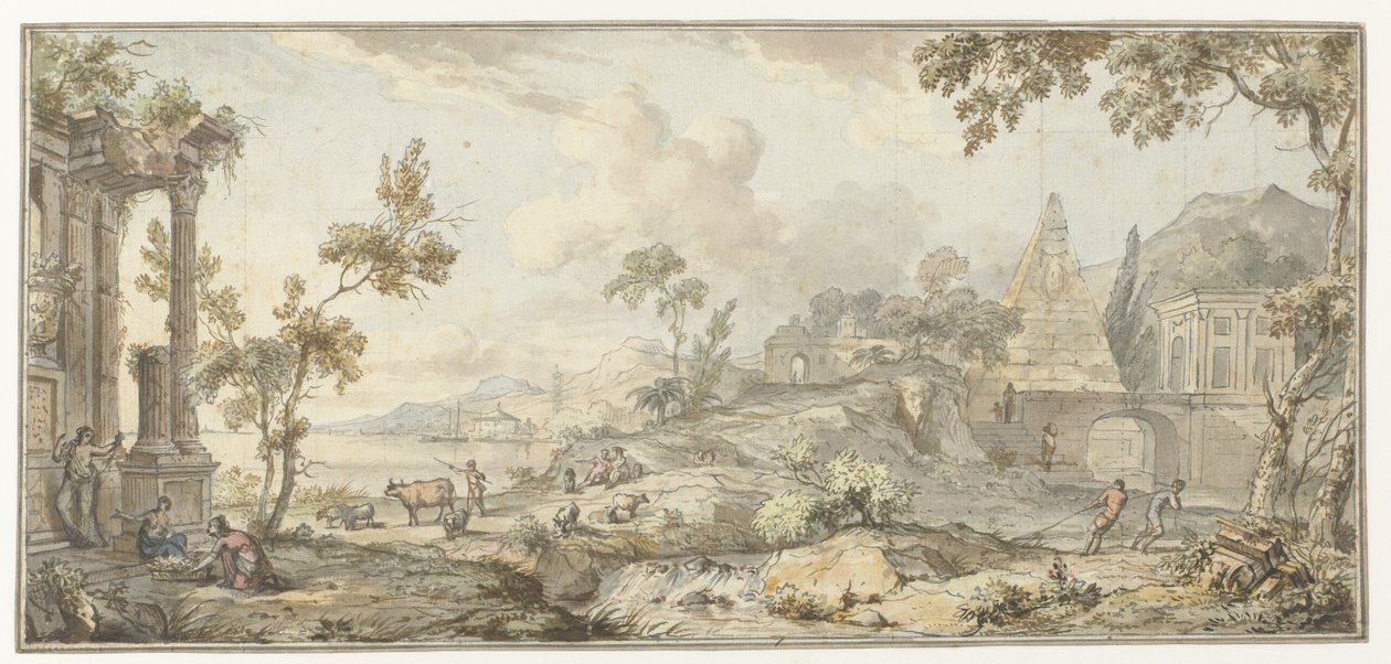 Design for a Room Painting with Southern Coastal Landscape and Pyramid by Jurriaan Andriessen