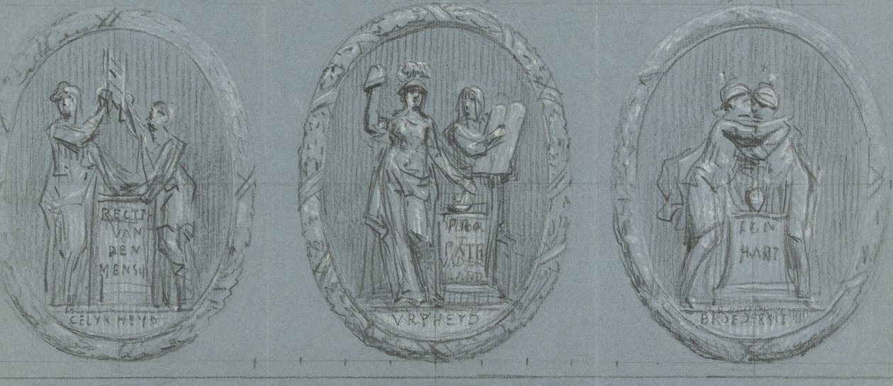 Designs for Three Medallions: Liberty, Equality, and Fraternity by Jurriaan Andriessen