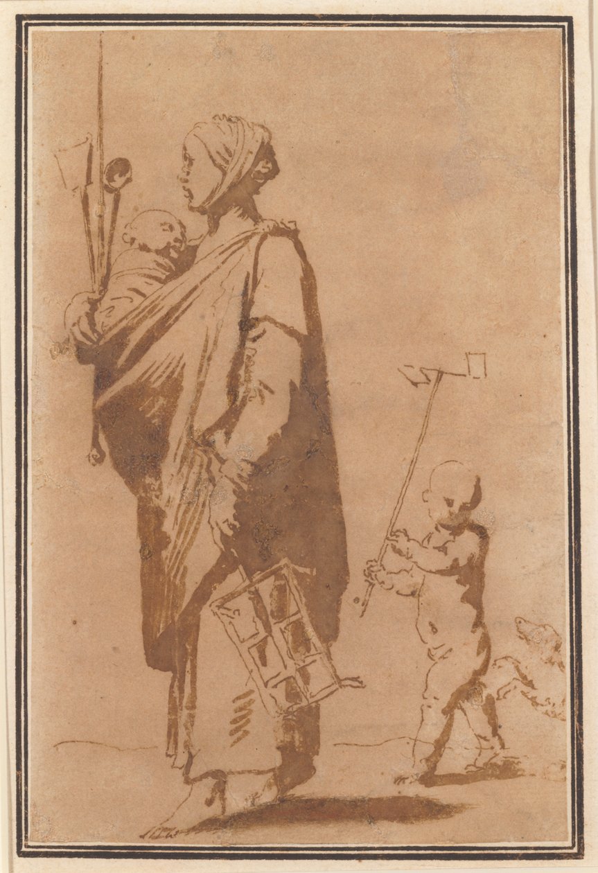 A Mother Carrying a Child and Kitchen Utensils, Followed by a Boy and a Dog by Jusepe de Ribera