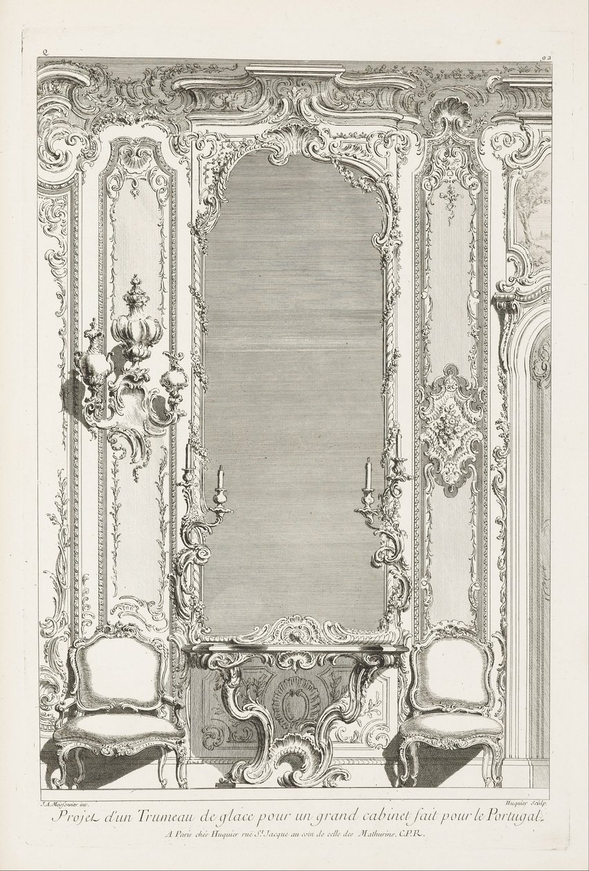 Project for a Mirror Frame for a Large Cabinet Made for Portugal; Project for a Mirror Frame with Various Designs by Juste Aurèle Meissonnier