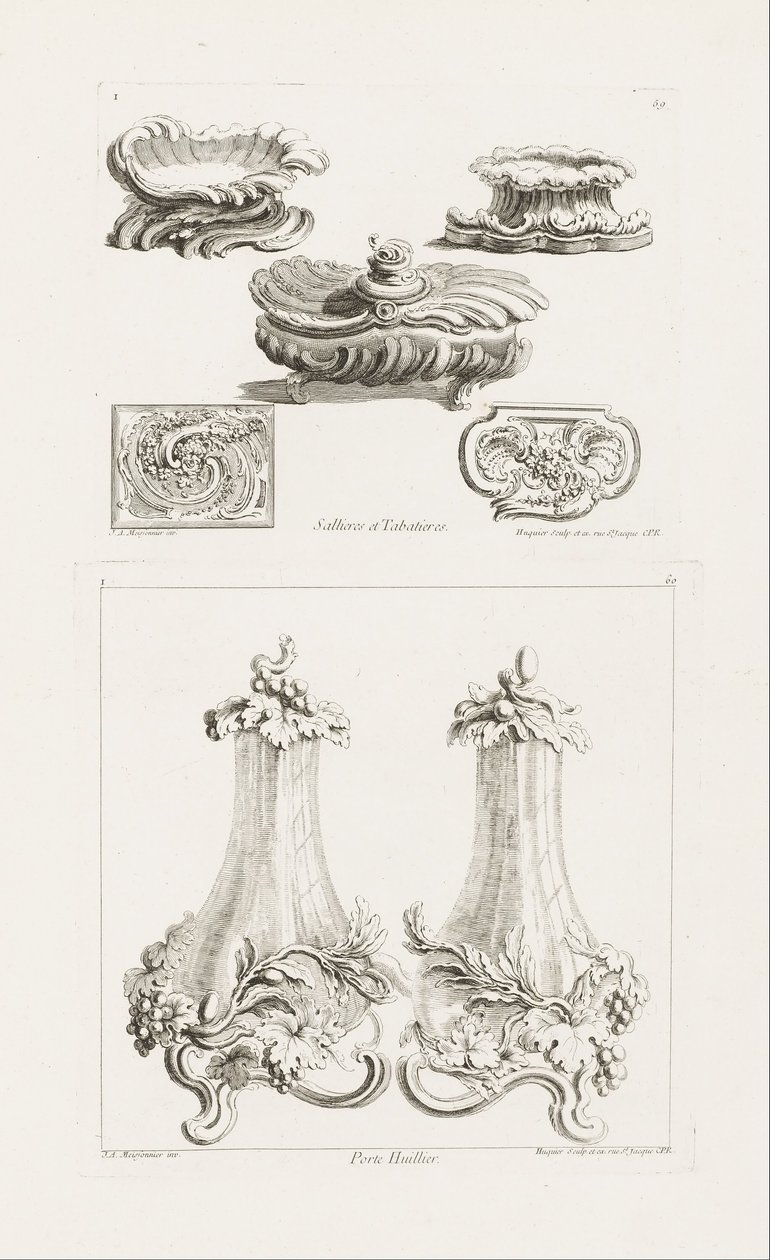 Salt Dishes and Snuff Boxes, plate 69 in Oeuvres by Juste Aurèle Meissonnier
