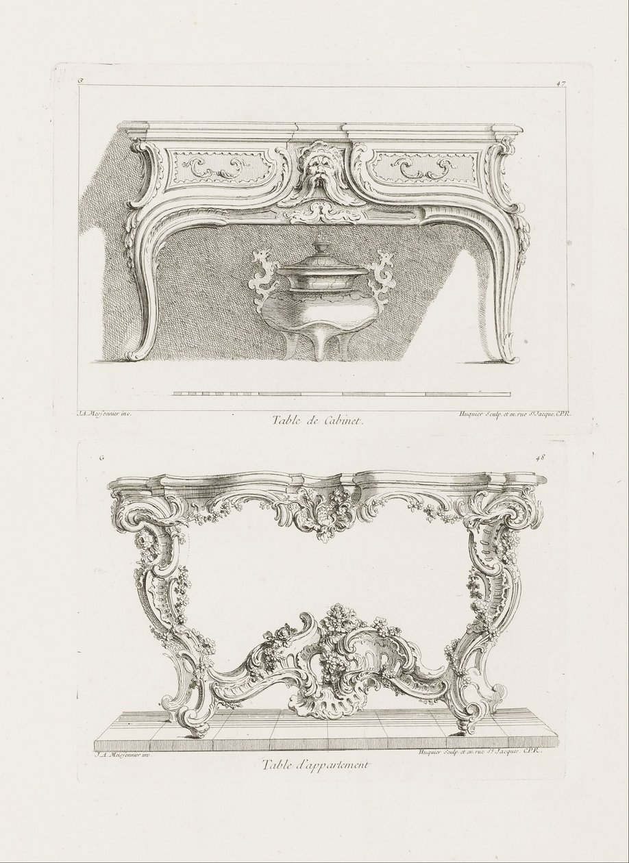 Table of Cabinet, 6th Plate (Study for a Table), plate 47 in Oeuvre by Juste Aurèle Meissonnier