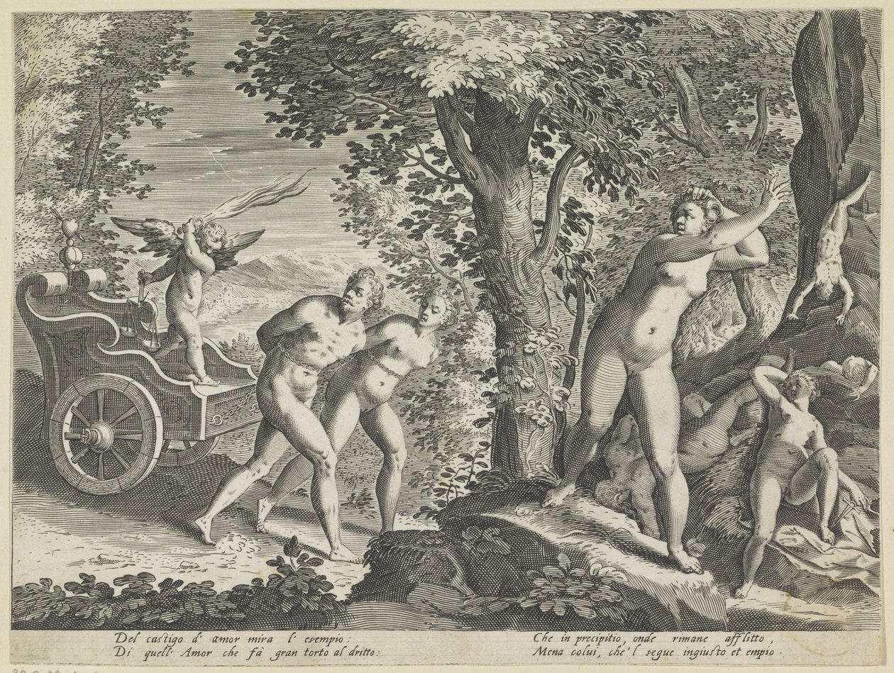 Nudes Driven by Amor by Justus Sadeler (attributed to)