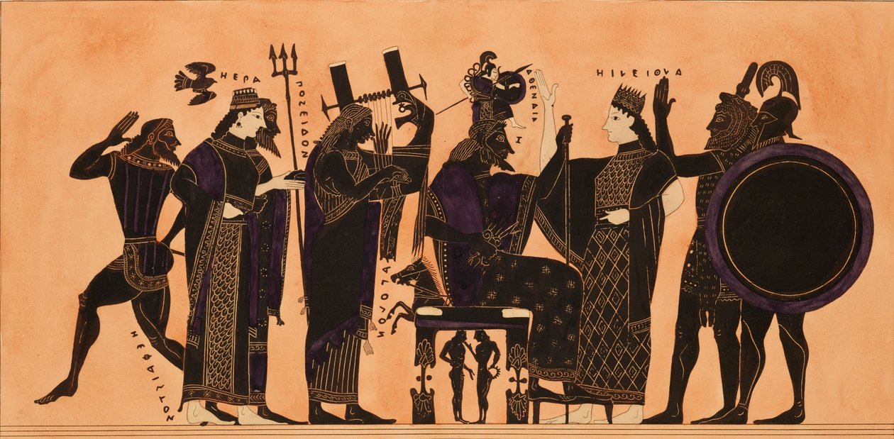 Print of the Decoration on a Greek Amphora, showing Hephaestus, Hera, Poseidon by Kaeppelin et Compagnie