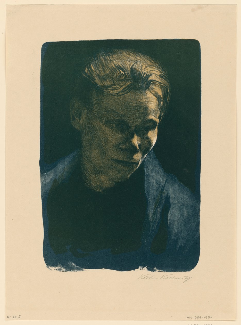 Bust of a Working Woman with Blue Cloth (1st State) by Käthe Kollwitz