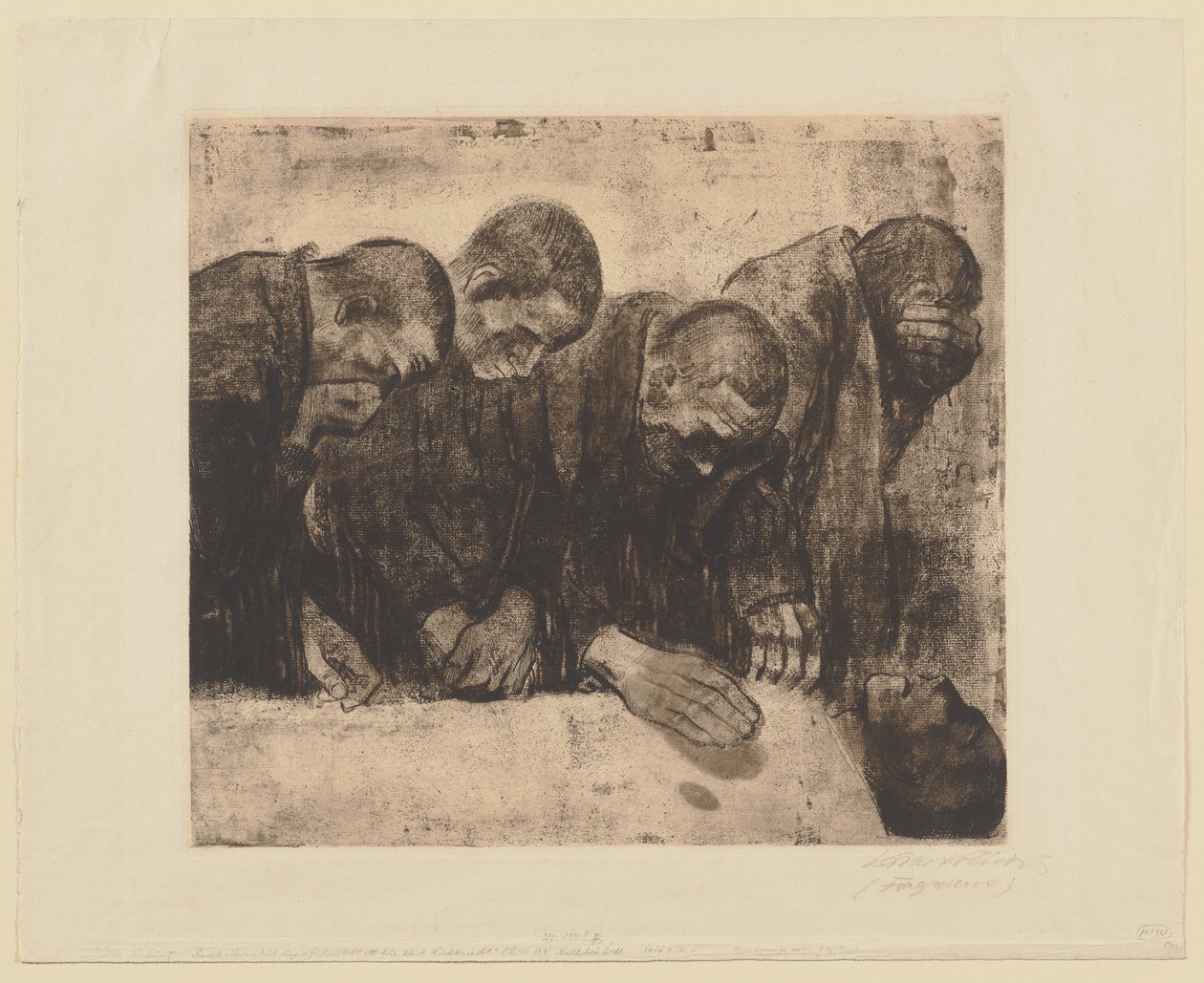 The Four Figures on the Right of the Original Composition "Memorial Sheet for Karl Liebknecht. Rejected First Version" by Käthe Kollwitz