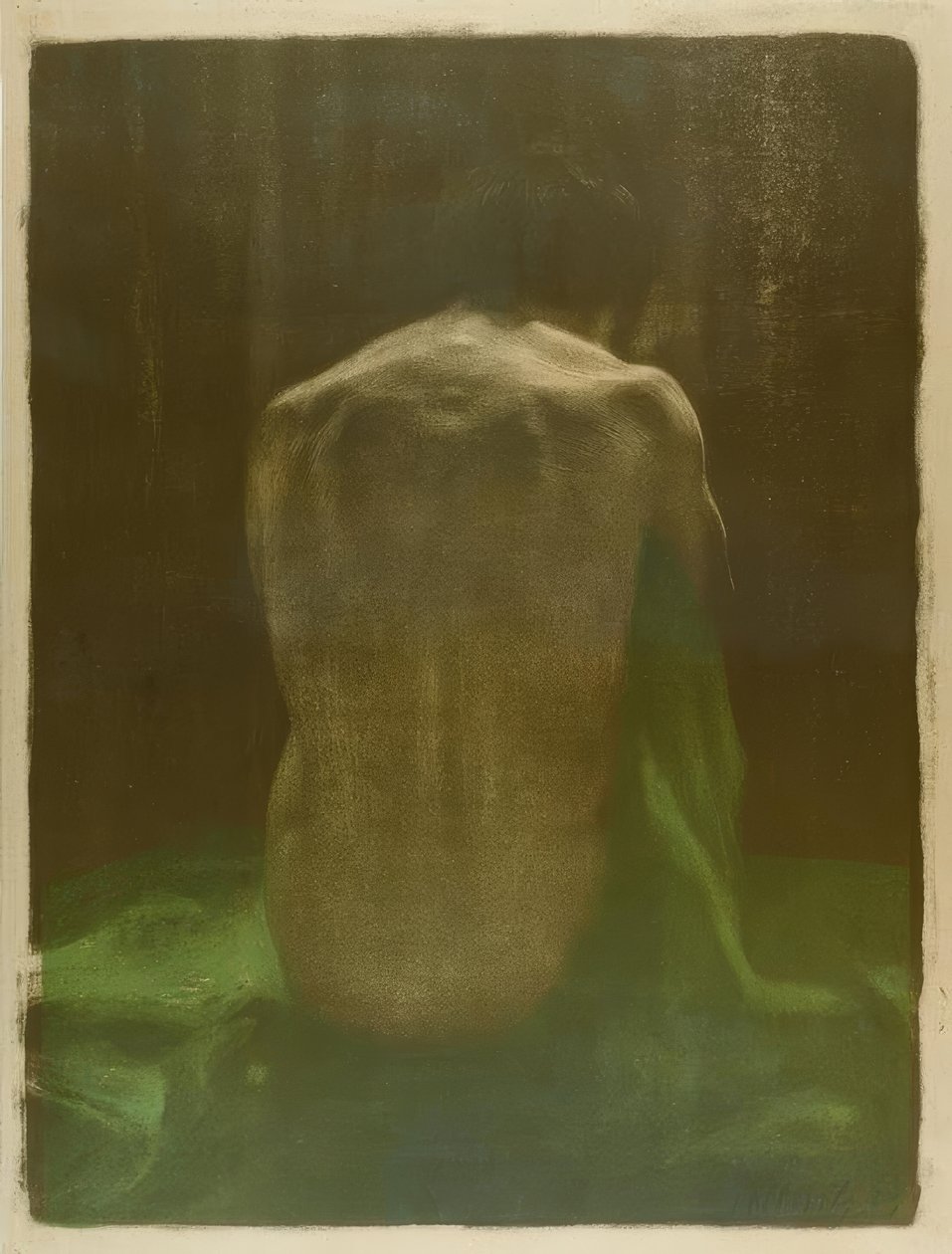 Female Nude Back on Green Cloth by Käthe Kollwitz