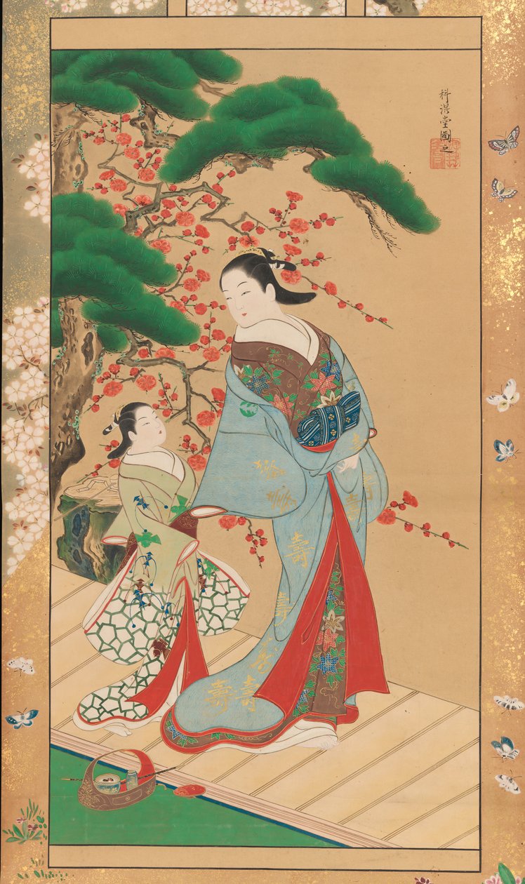 Courtesan and Attendant in Early Spring by Kakondo