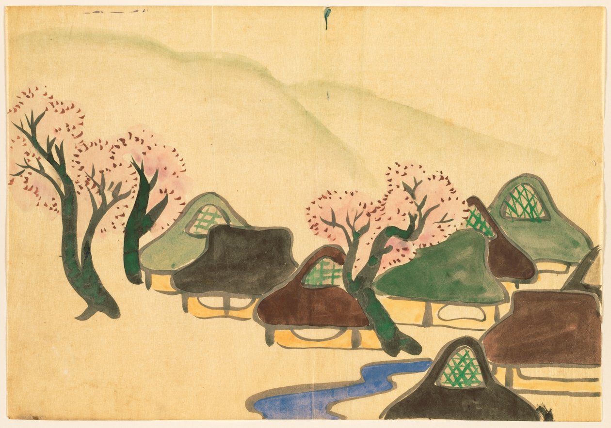 Flowers of a Hundred Worlds: Farming Village in Spring by Kamisaka Sekka