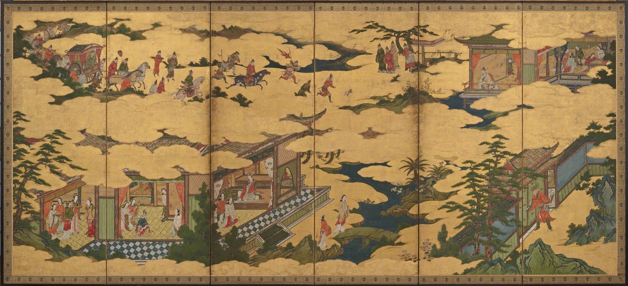 Scenes from the Life of the Ming Huang Emperor and Yang Guifei, Momoyama Period, Late 16th-Early 17th Century by Kano Mitsunobu