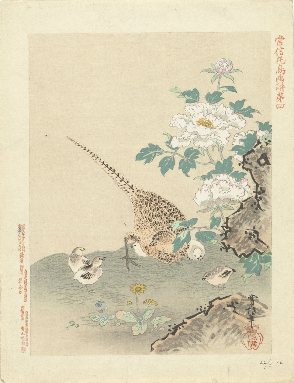 Quail with Chicks by Kano Tsunenobu
