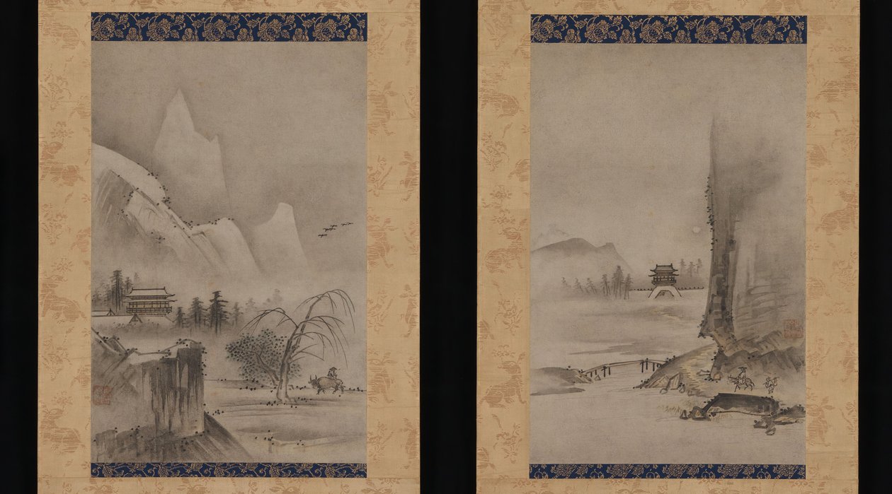 Two Views from the Eight Views of the Xiao and Xiang Rivers, early 16th century by Kantei