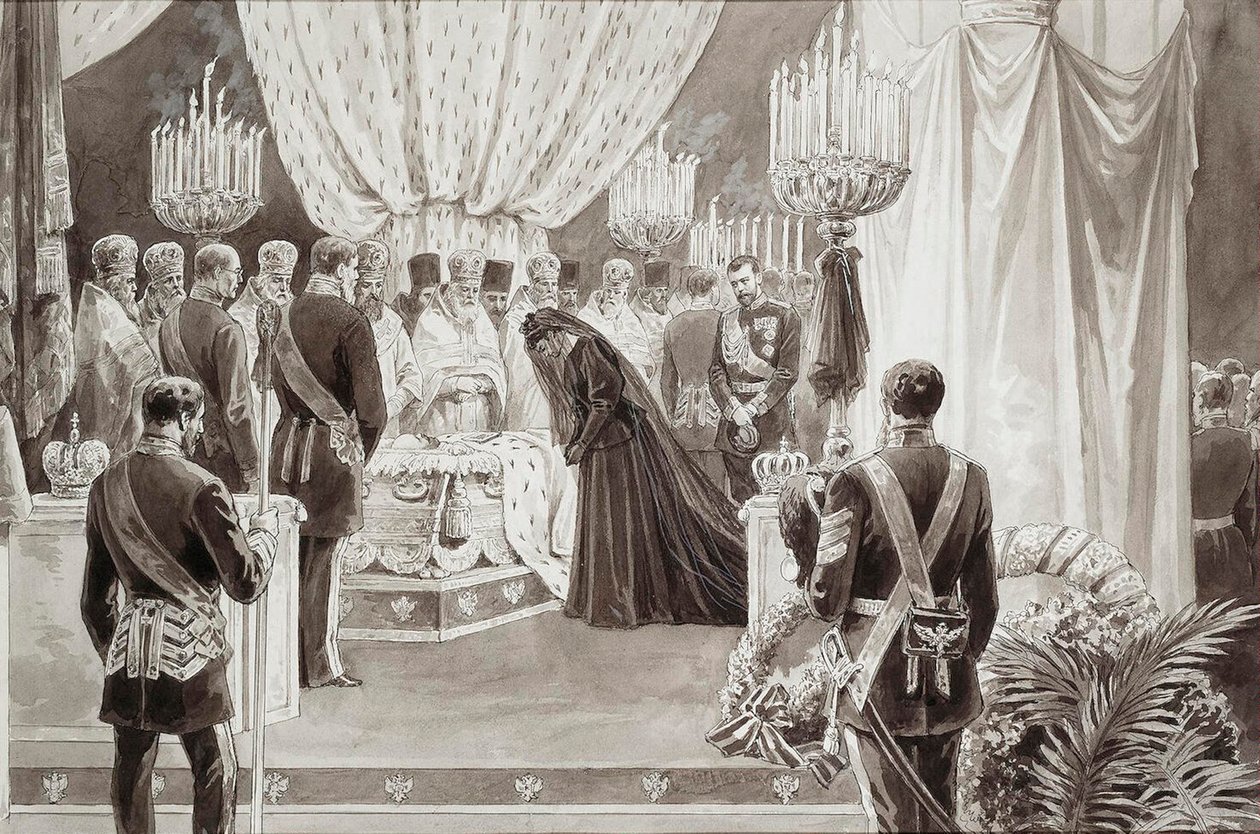 Burial of Emperor Alexander III in the Sts Peter and Paul Cathedral in St Petersburg, 1894 by Karel Brozh