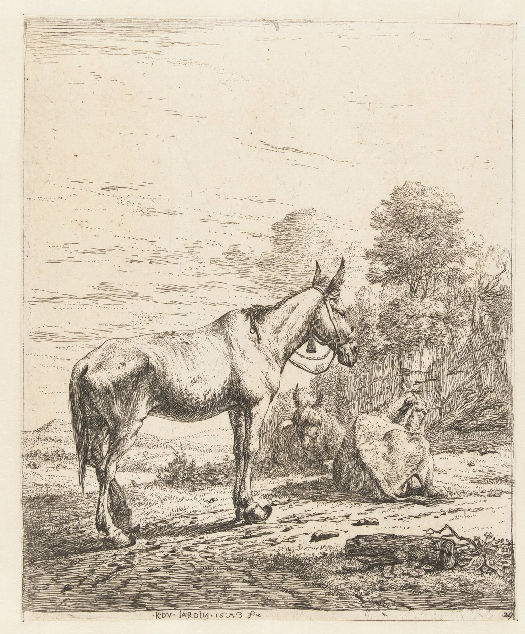 Mule with Bell on Halter and Two Lying Donkeys by Karel Du Jardin