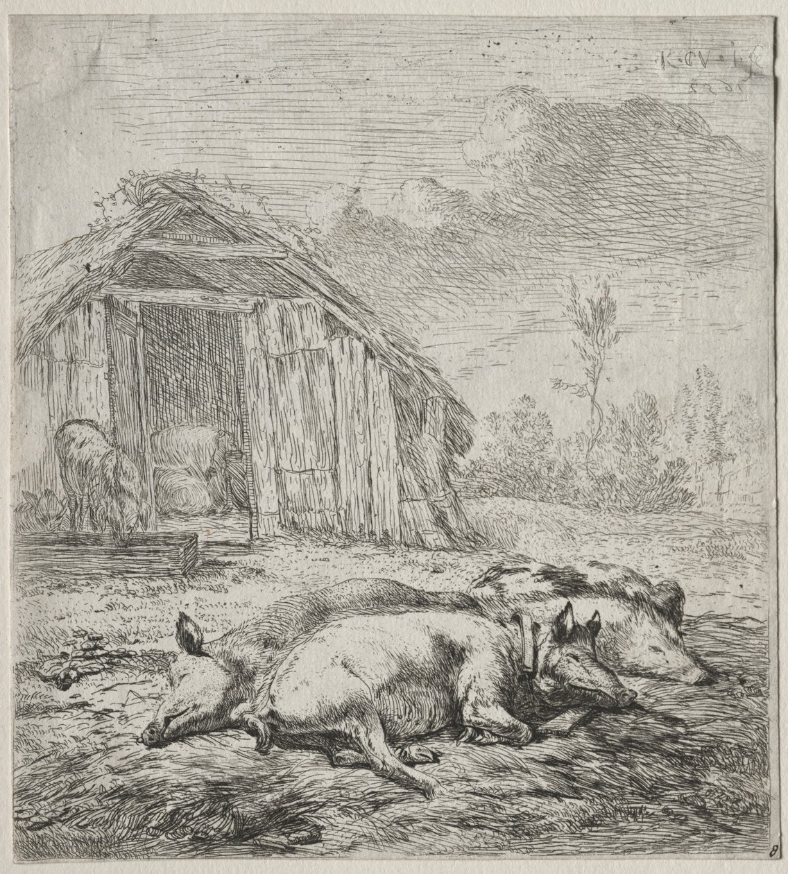 Three Swine Lying in Front of a Sty by Karel Dujardin