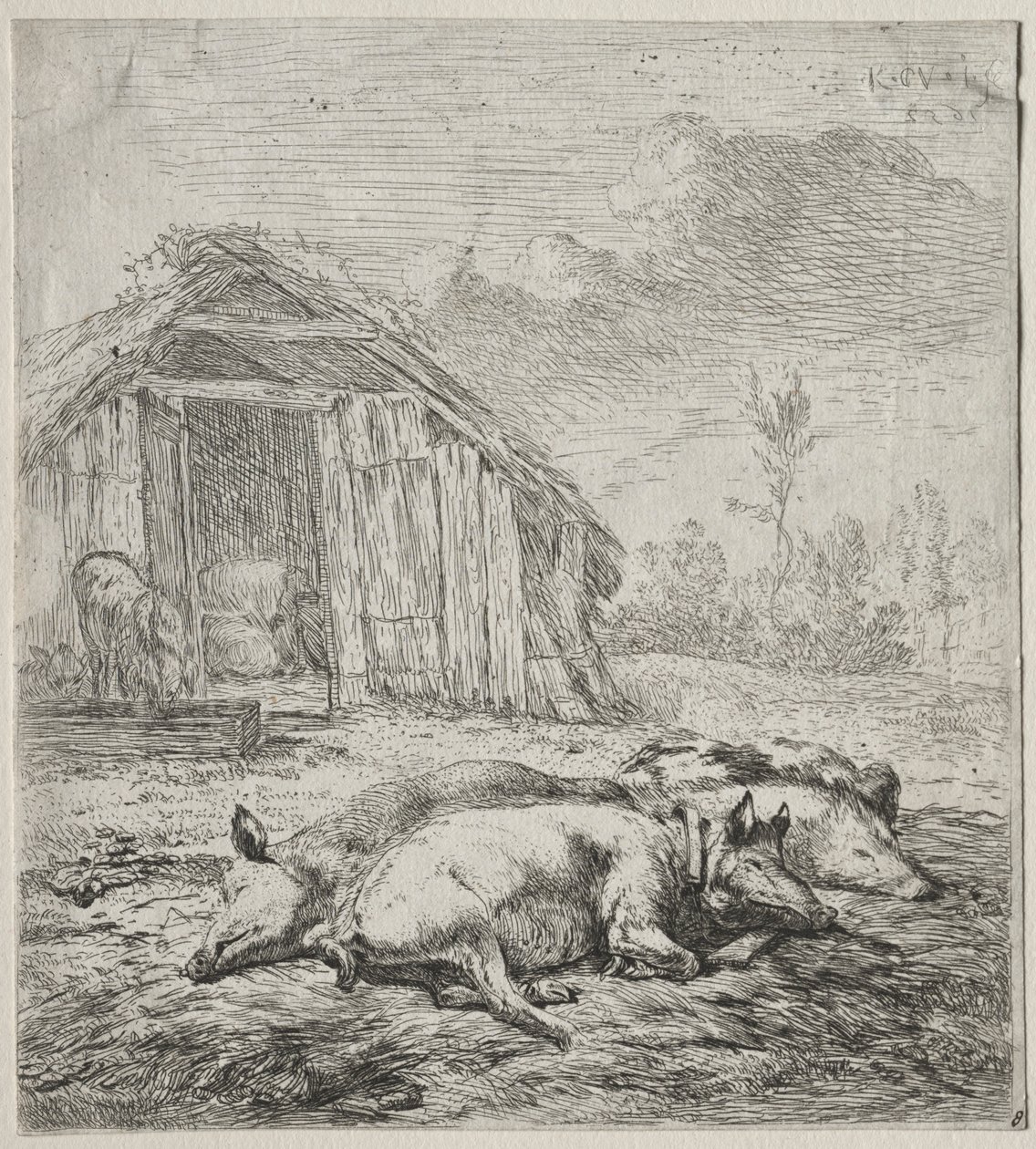 Three Swine Lying in Front of a Sty by Karel Dujardin