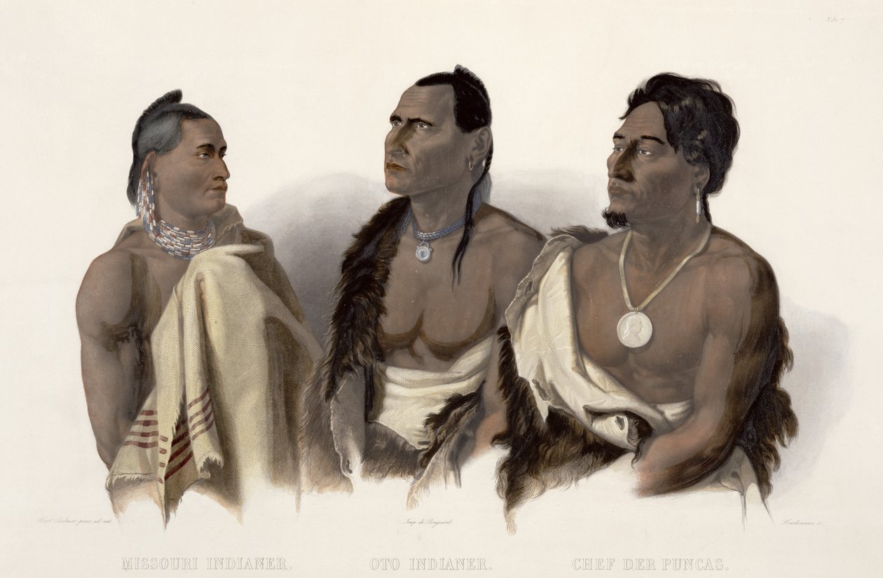 A Missouri Indian, an Oto Indian and the Chief of the Puncas, Plate 7 from 