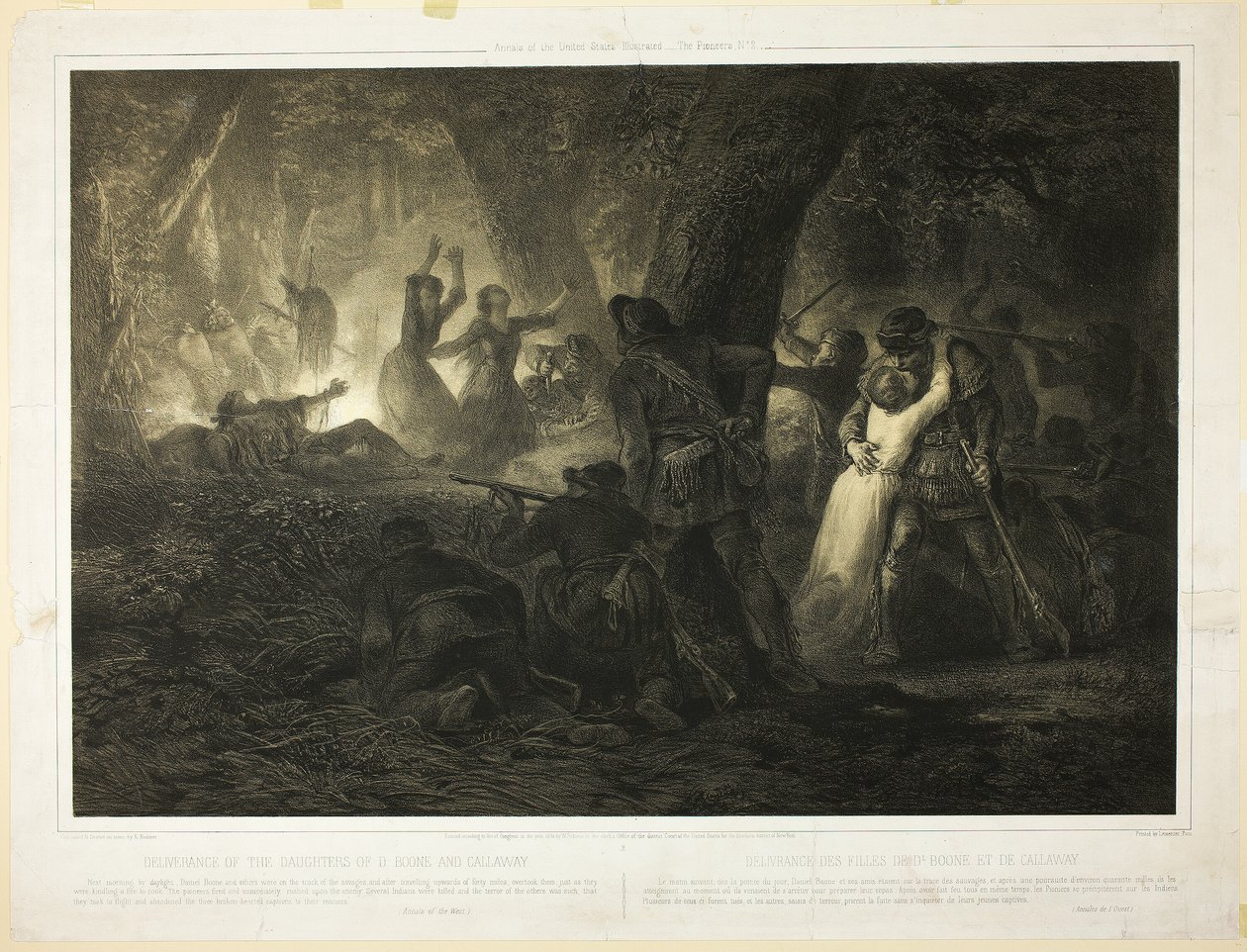 Deliverance of the Daughters of Daniel Boone and Callaway, plate two from History of the First Colonists of America by Karl Bodmer