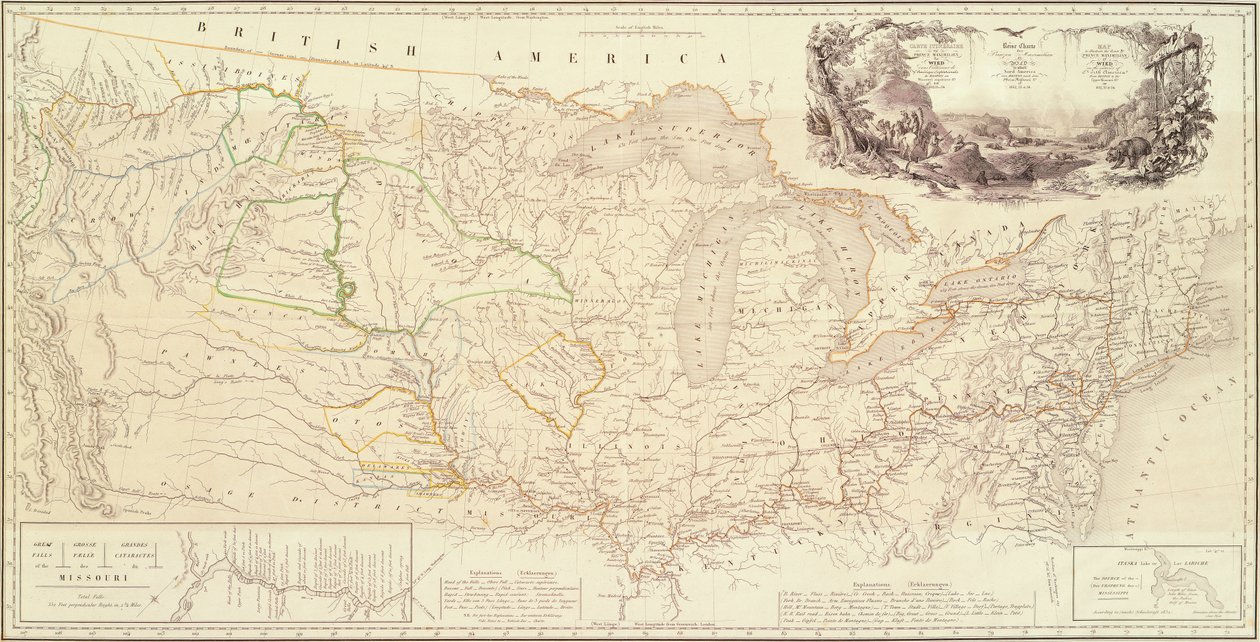 Map to Illustrate the Route of Prince Maximilian of Wied in the Interior of North America from Boston to the Upper Missouri by Karl Bodmer