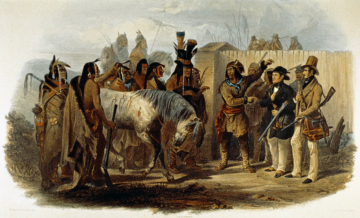 Prince Max von Wied-Neuwied and Karl Bodmer are greeted by the Hidatsa Indians by Karl Bodmer