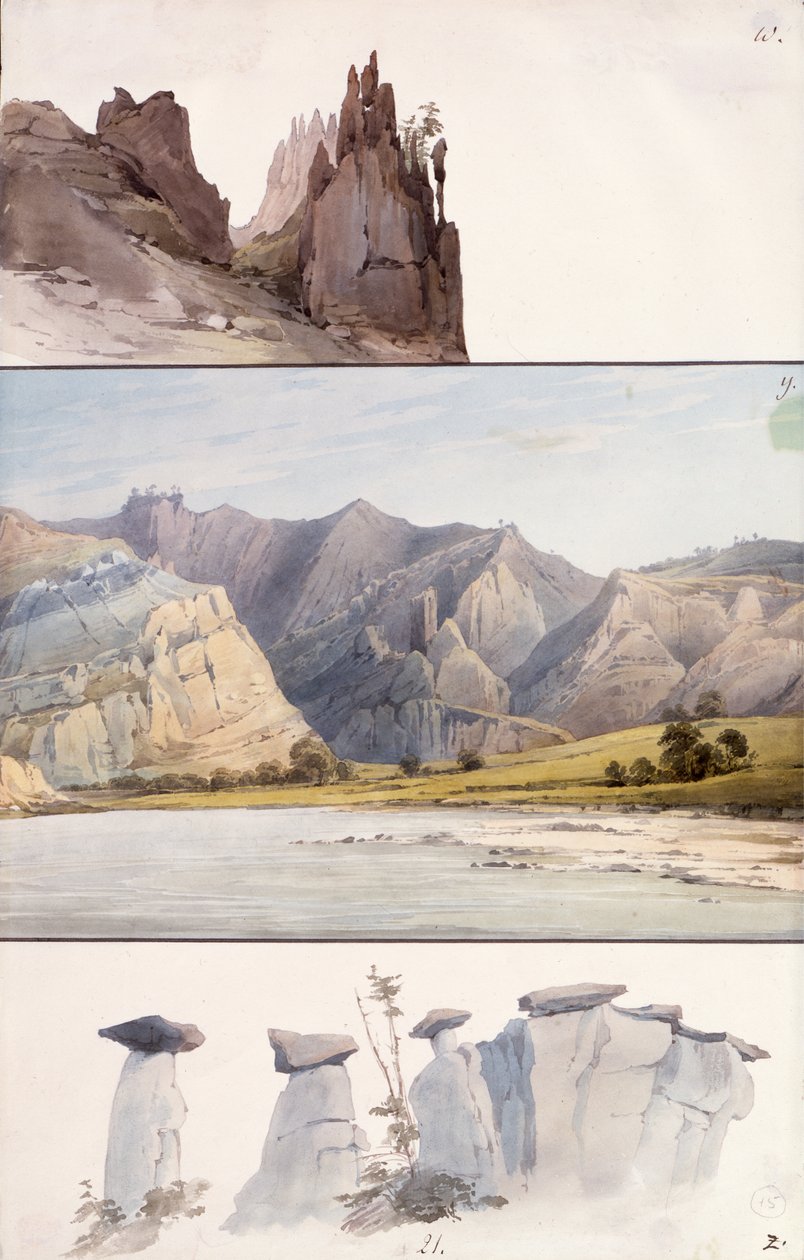 Rock Formations on the Upper Missouri by Karl Bodmer