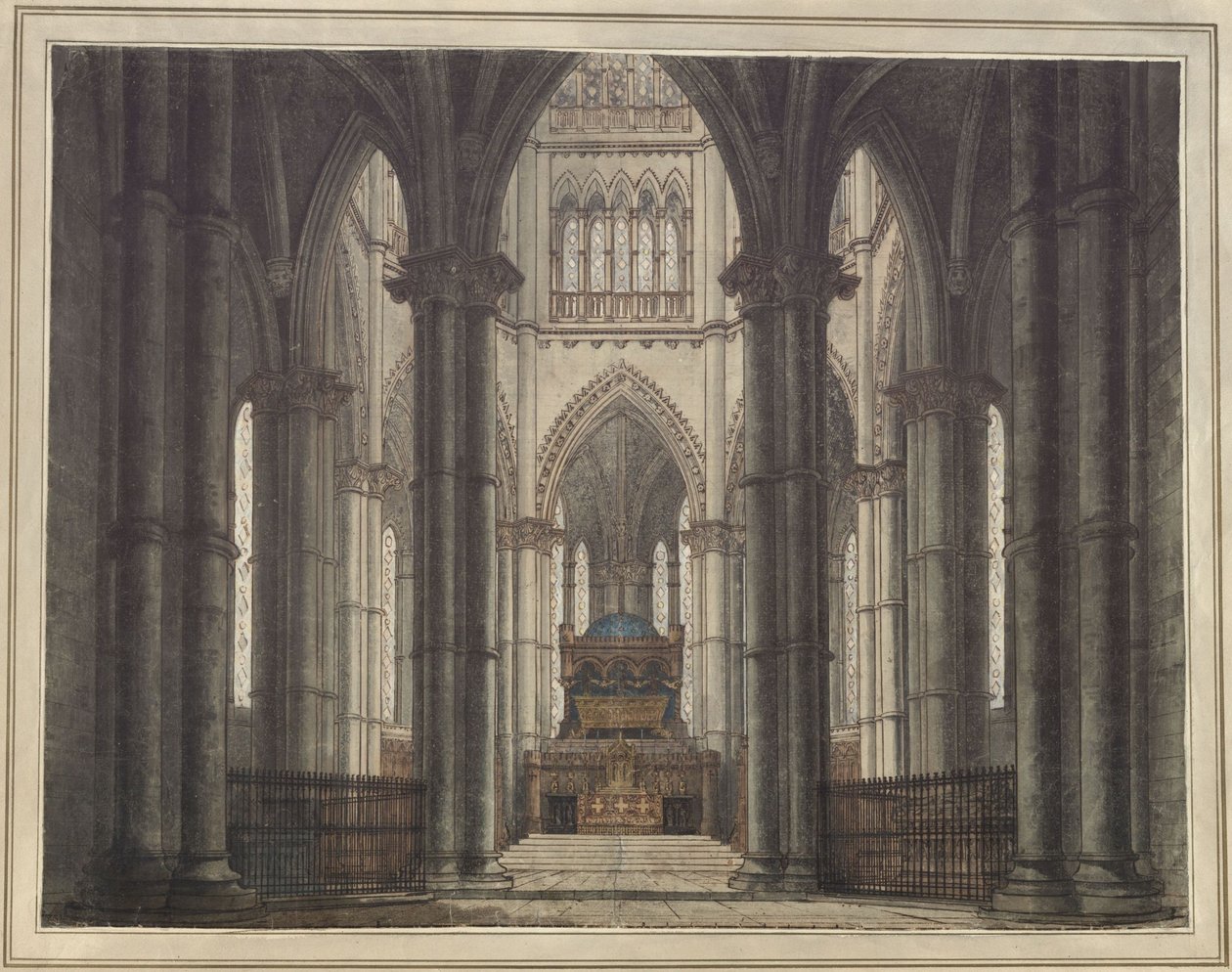 Axel and Walburg. Tragedy by Adam Oehlenschläger. Design for a Decoration. Interior of a Crypt Church by Karl Friedrich Schinkel