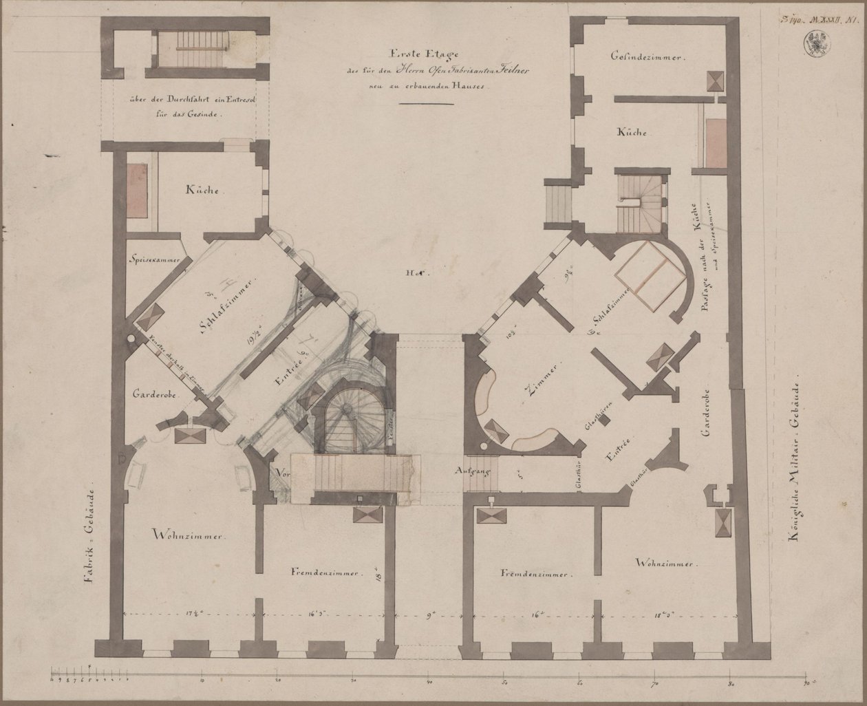 Berlin. Feilnerhaus. Ground Plan of the First Floor by Karl Friedrich Schinkel