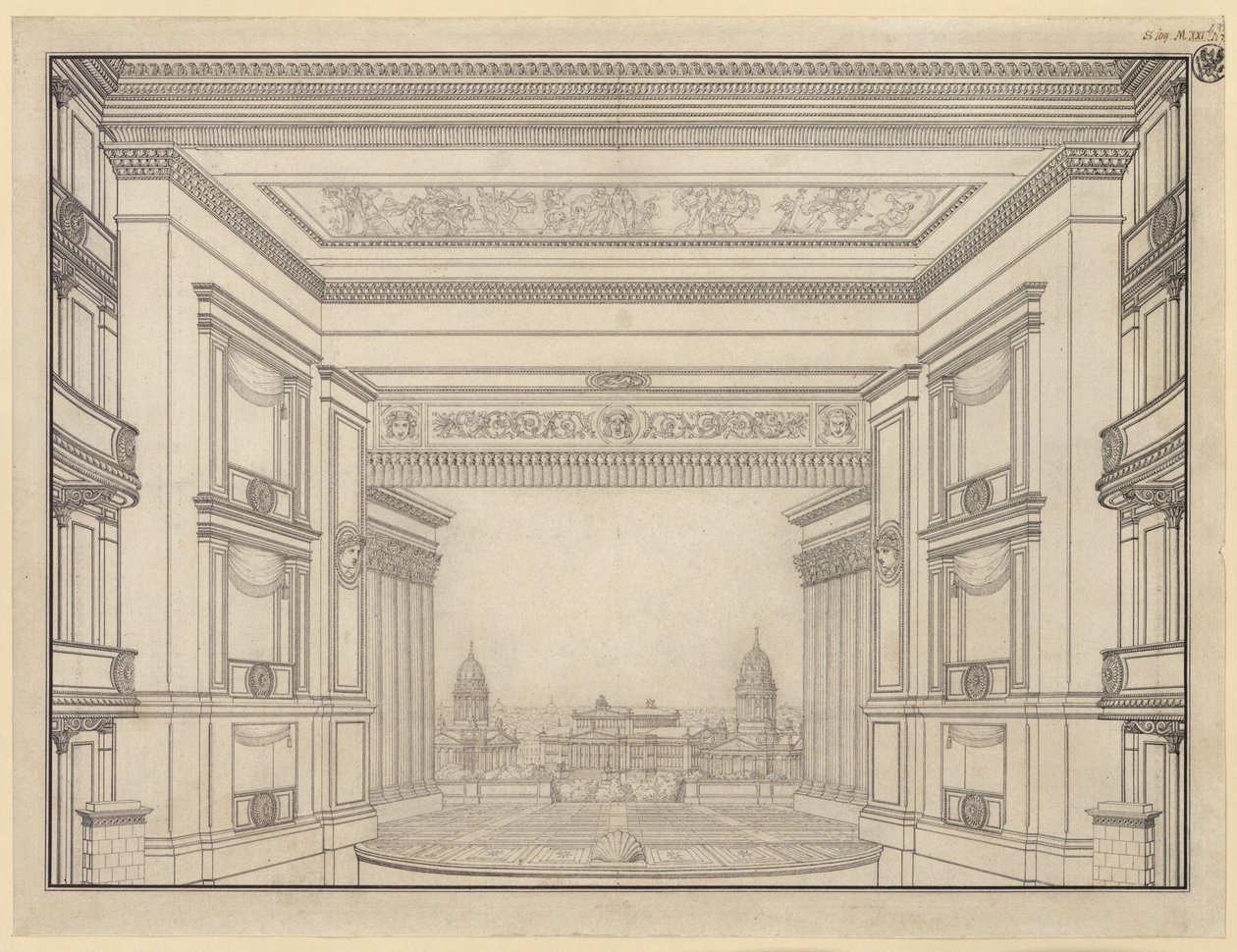 Berlin. Schauspielhaus on the Gendarmenmarkt, Stage by Karl Friedrich Schinkel