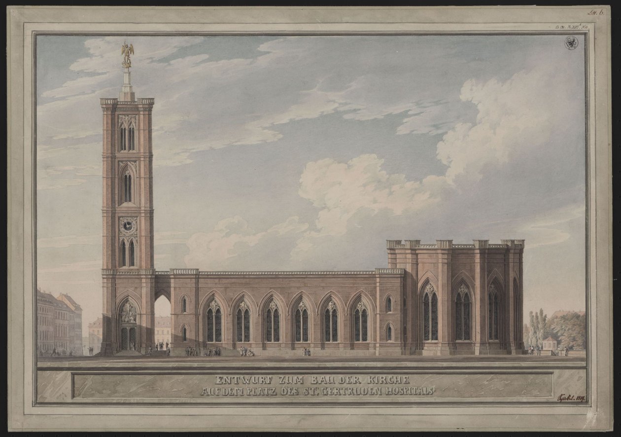 Berlin, Spittelmarkt. Design for the Gertrauden Church. Exterior View by Karl Friedrich Schinkel