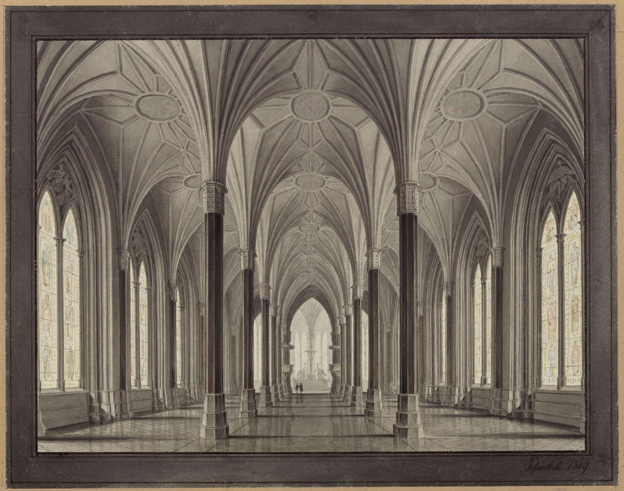 Berlin, Spittelmarkt. Design for Gertraudenkirche. Interior View, Looking Through the Nave to the Choir by Karl Friedrich Schinkel