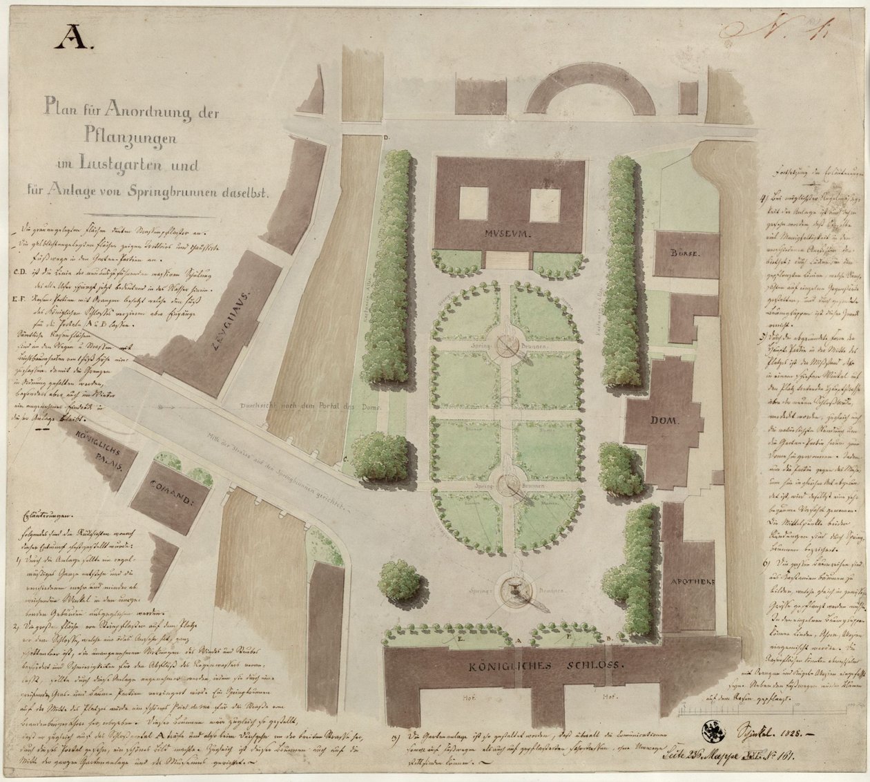 Berlin, Unter den Linden. Design for the Layout of the Lustgarten by Karl Friedrich Schinkel