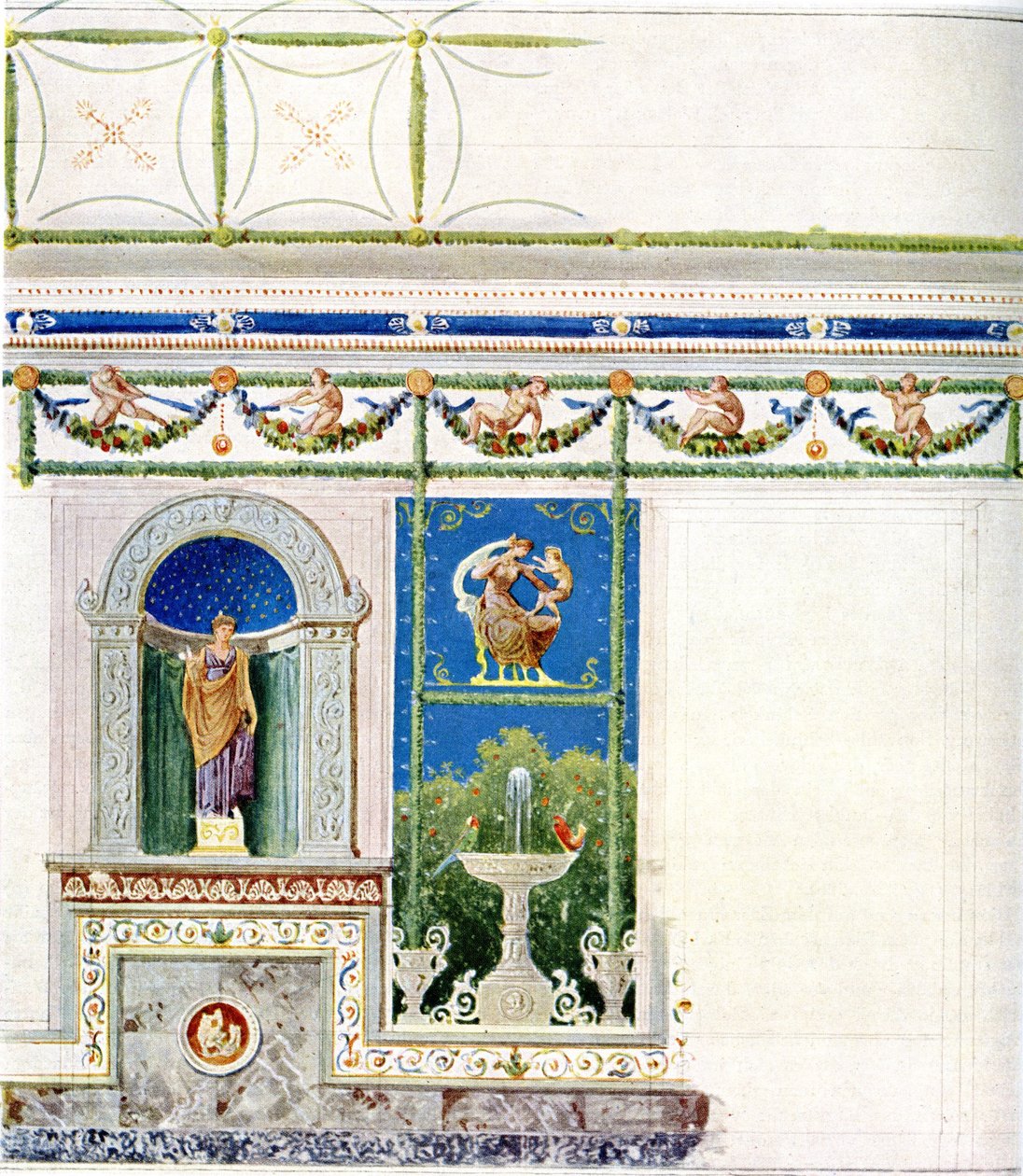 Berlin, Wilhelmplatz. Palace of Prince Karl of Prussia, Dining Room. Design for Wall and Ceiling by Karl Friedrich Schinkel