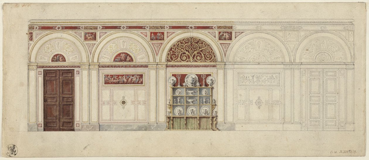 Berlin, Wilhelmstraße 102. Palace of Prince Albrecht of Prussia, Design for the Dining Room by Karl Friedrich Schinkel