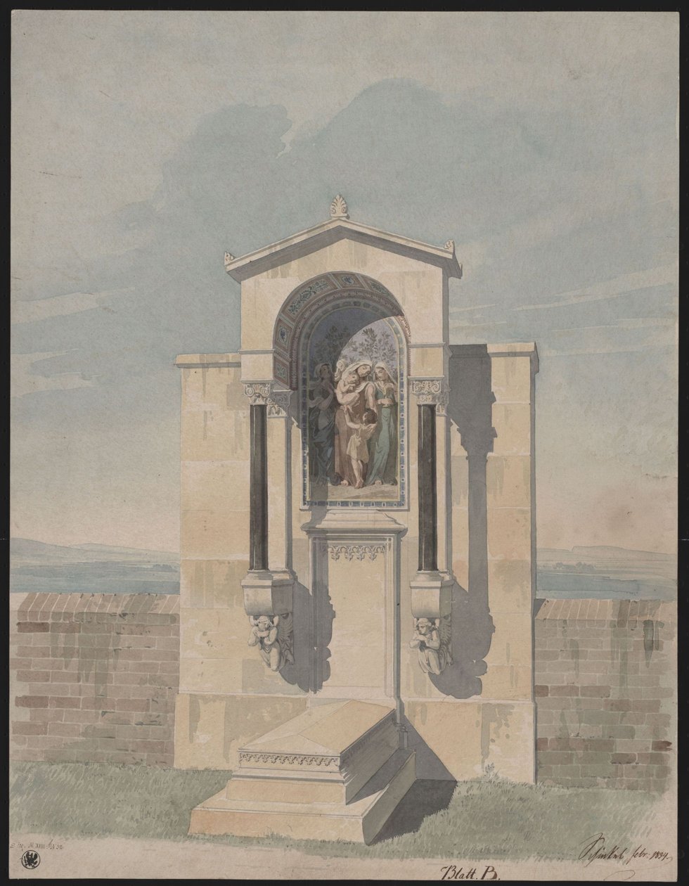 Bonn. Design for the Tomb Monument for Barthold Georg Niebuhr, with the Image of Christian Virtues "Faith, Love, Hope" by Karl Friedrich Schinkel