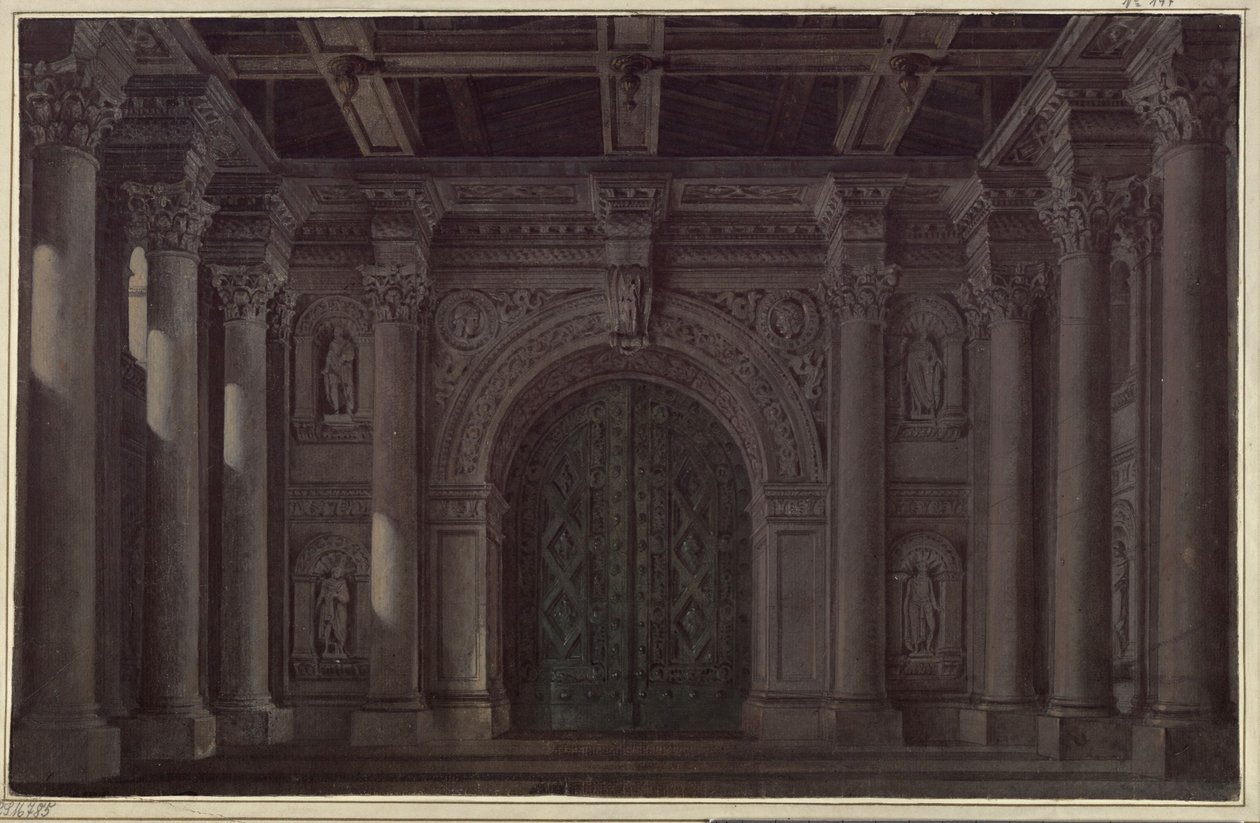 Bride of Messina. Tragedy by Friedrich Schiller. Design for the 1st and Last Decoration. Hall with Columns and Portal by Karl Friedrich Schinkel