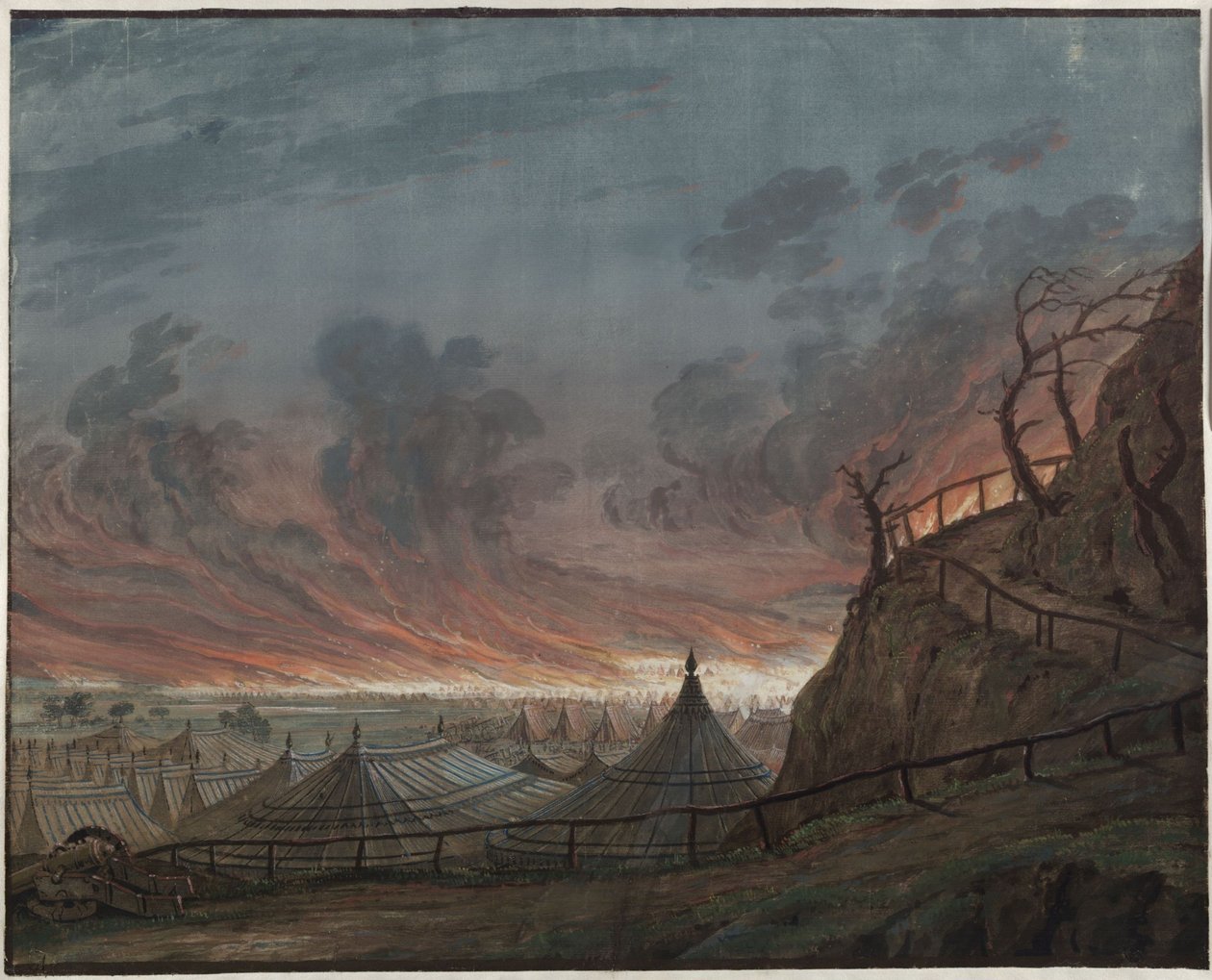 The Maid of Orleans. Tragedy by Friedrich Schiller. Design for the 4th Decoration. The Burning Camp of the English by Karl Friedrich Schinkel