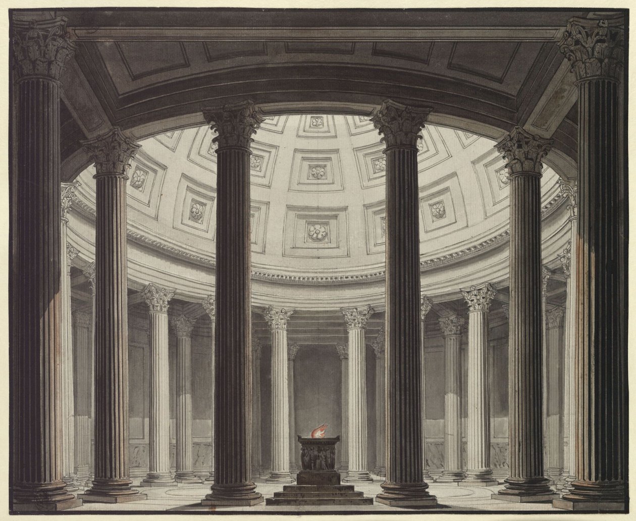 The Vestal. Opera by Gaspare Spontini. Design for the 2nd Decoration. View into the Temple of Vesta by Karl Friedrich Schinkel