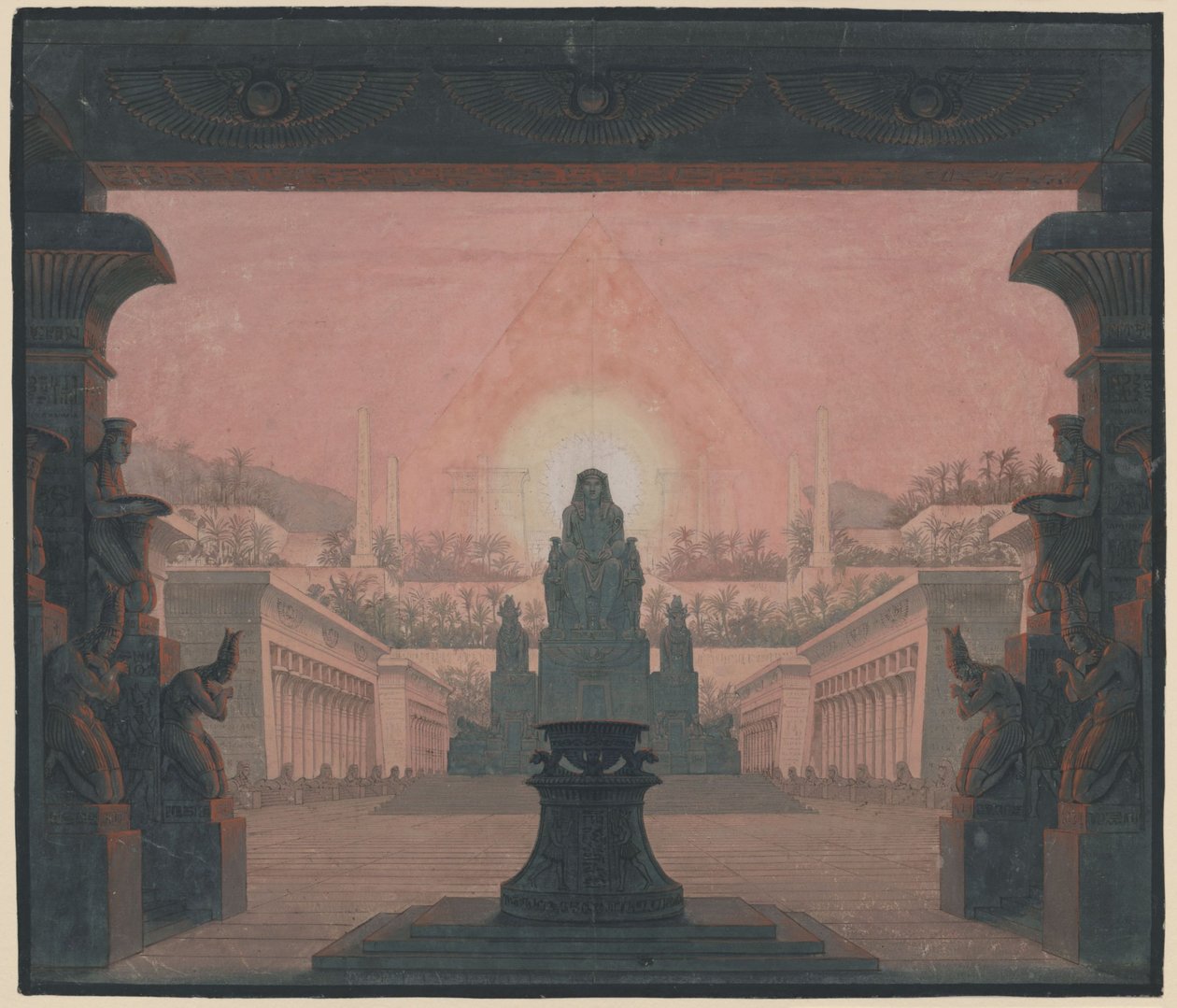 The Magic Flute. Opera by Wolfgang Amadeus Mozart. Design for the 12th Decoration. The Sun Temple of Sarastro by Karl Friedrich Schinkel