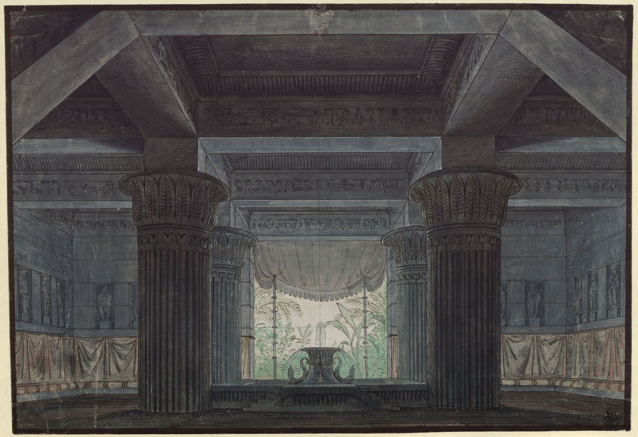 The Magic Flute. Opera by Wolfgang Amadeus Mozart. Design for the 3rd Decoration. Hall in Sarastro