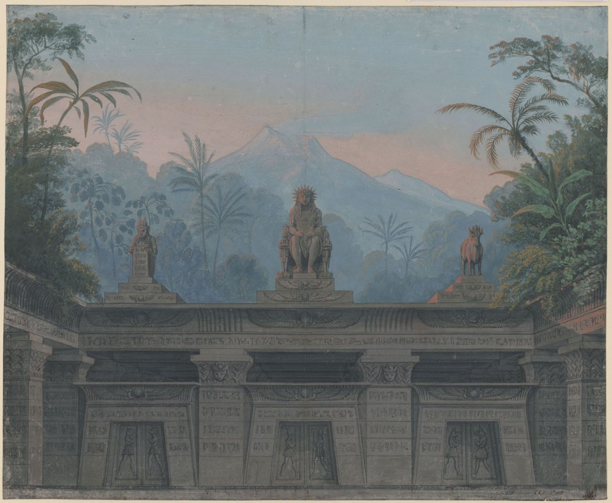 The Magic Flute. Opera by Wolfgang Amadeus Mozart. Design for the 4th Decoration. Forecourt to Sarastro