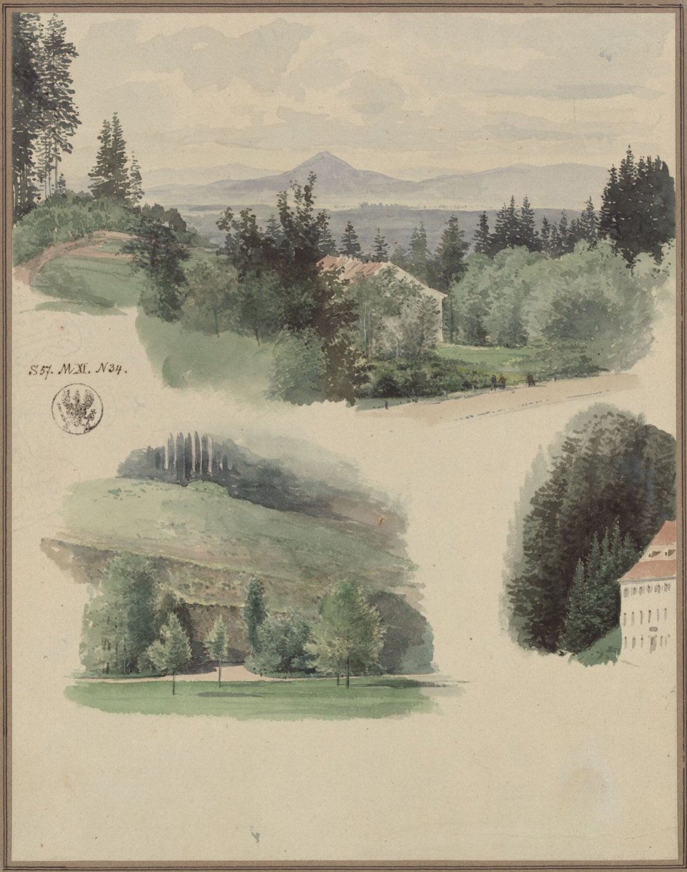 Three Landscape Studies from Mariánské Lázně in Czech Republic by Karl Friedrich Schinkel