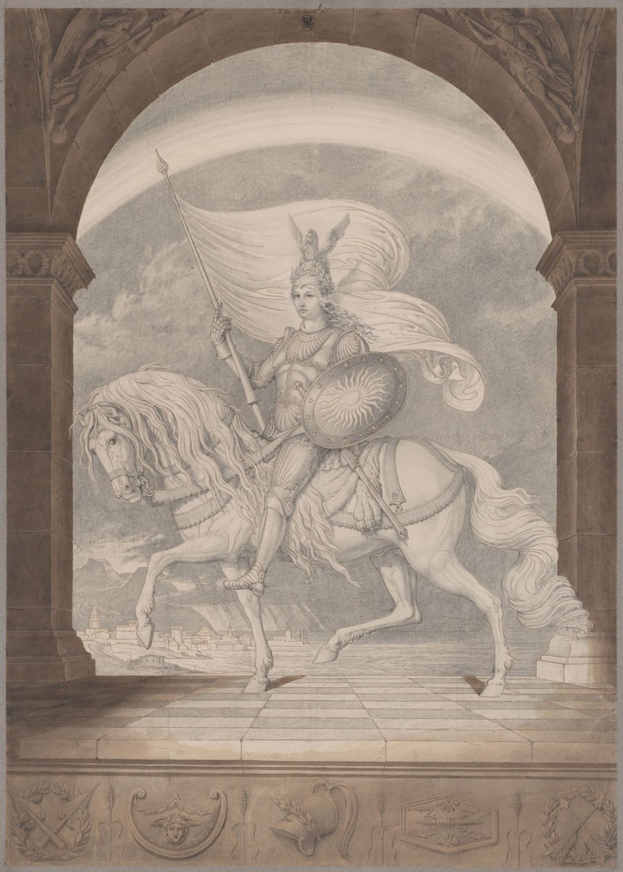 A Rider in Full Armor on Horseback / The Genius of Prussia as a Knight by Karl Friedrich Schinkel